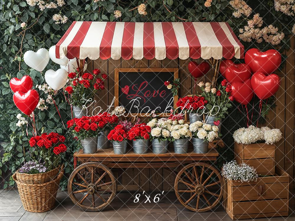 Kate Valentine Love Floral Cart Heart Balloons Fleece Backdrop Designed by Emetselch