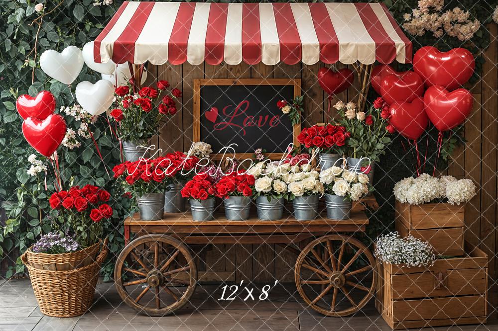 Kate Valentine Love Floral Cart Heart Balloons Fleece Backdrop Designed by Emetselch - Image 4