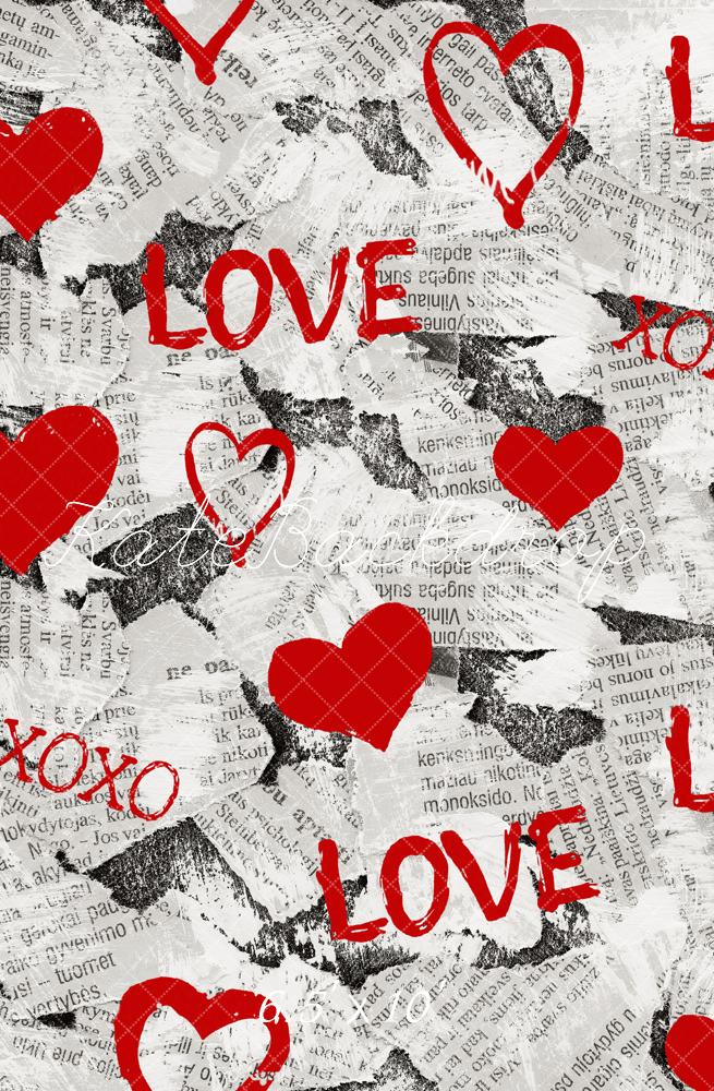 Kate Love Hearts Newspaper Collage Fleece Backdrop Designed by Emetselch - Image 2
