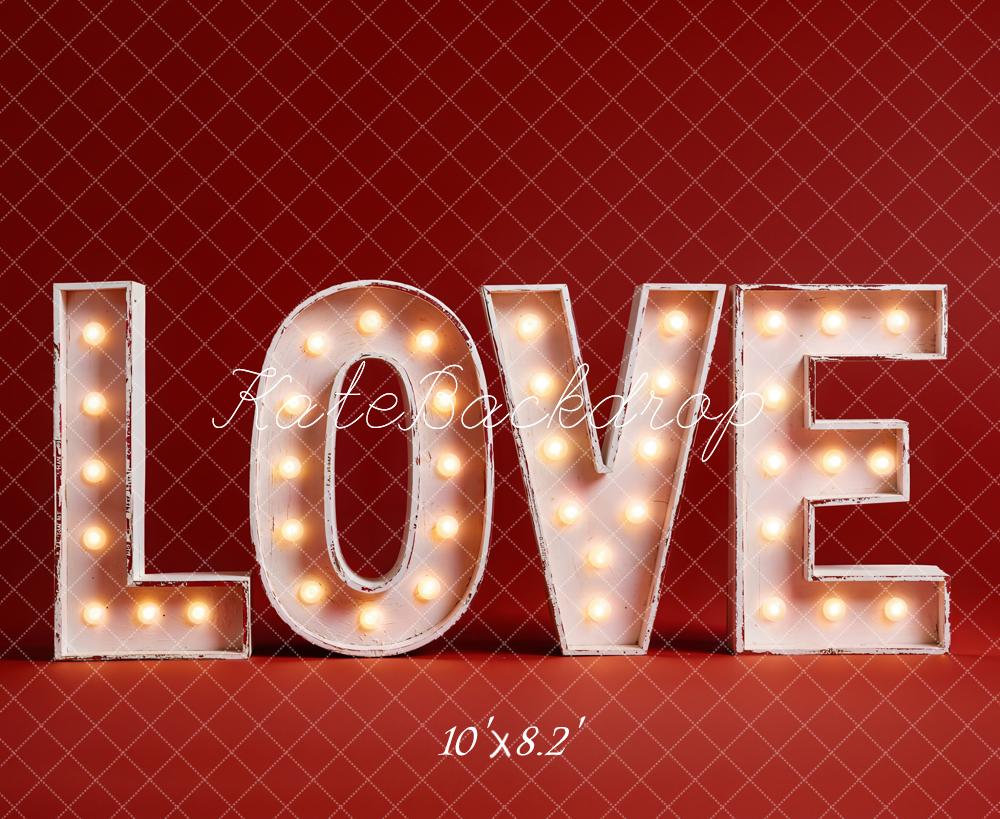 Kate Love Letters Marquee Lights Red Fleece Backdrop Designed by Emetselch - Image 3