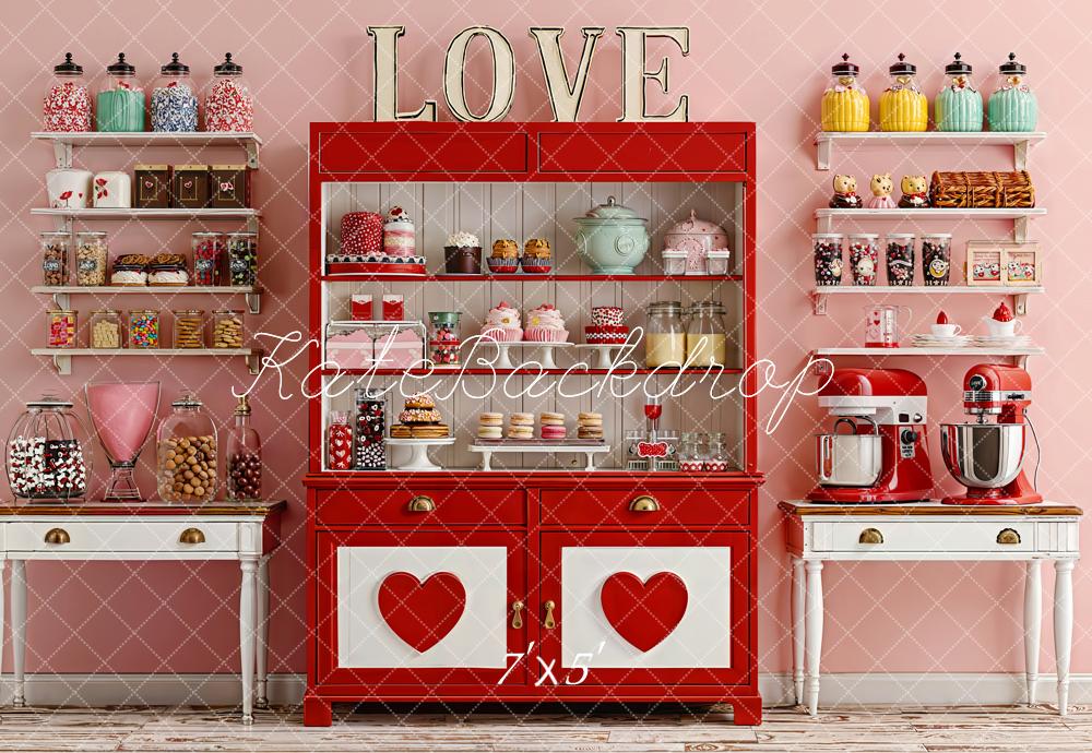 Kate Love Sweets Red Cabinet Shelves Backdrop Designed by Emetselch