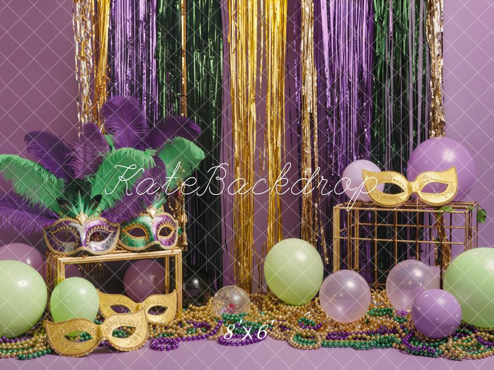 Kate Mardi Gras Masks Balloons Streamers Fleece Backdrop Designed by Emstselch