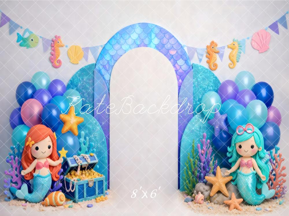 Kate Mermaid Arch Treasure Balloons Fleece Backdrop Designed by Vertigo Productions