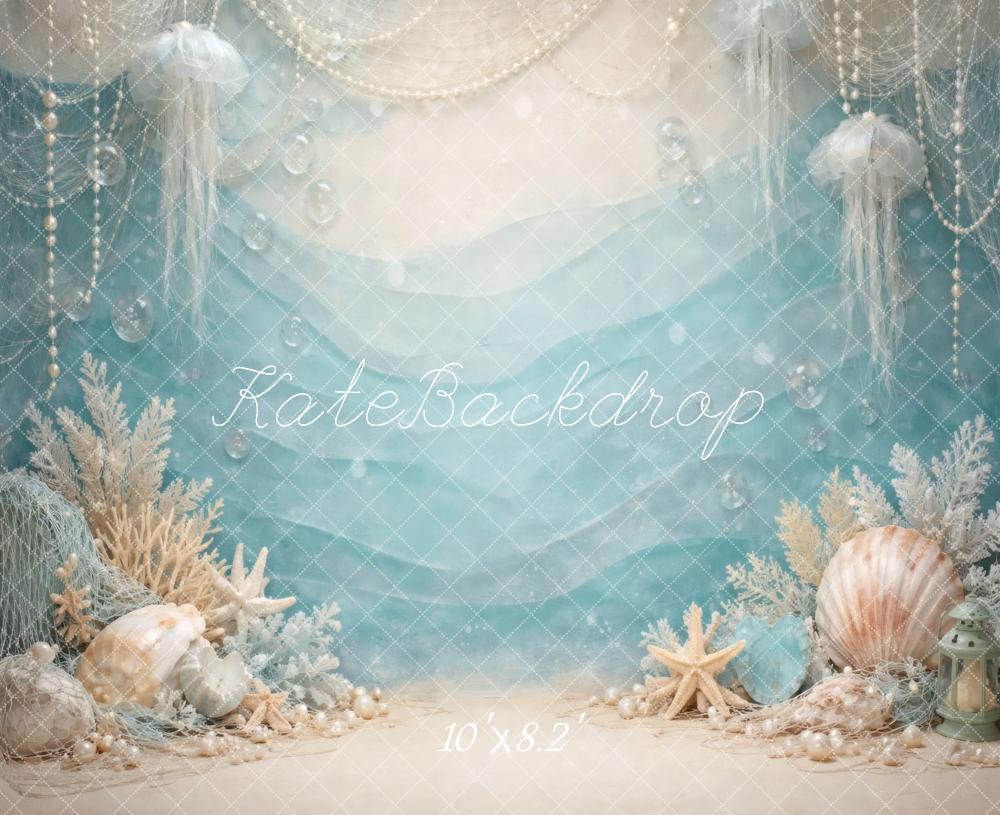 Kate Mermaid Jellyfish Seashell Coral Blue Backdrop Designed by Vertigo Productions - Image 6