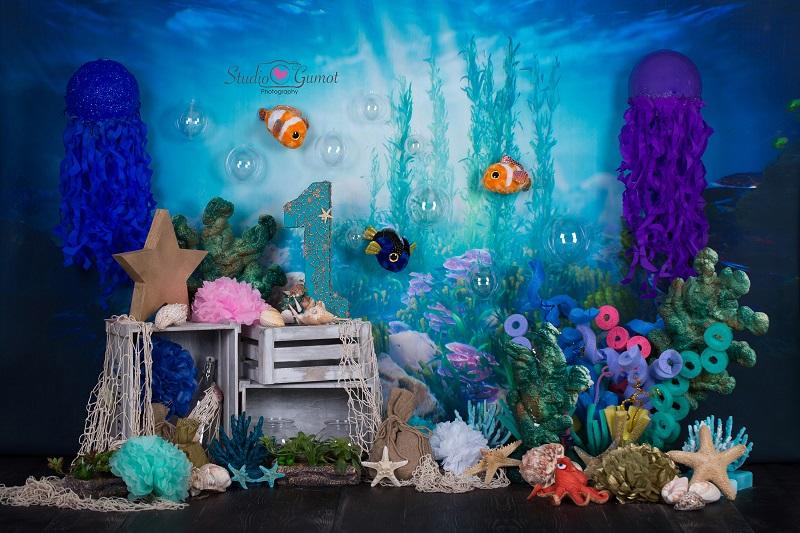 Kate mermaid under sea 1st birthday cake smash backdrop designed by studio gumot - Image 2