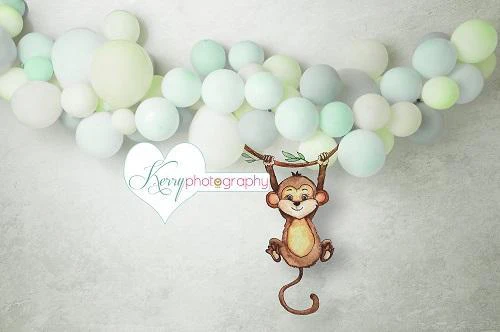 Kate Monkey Balloon Jungle Cake Smash Green Backdrop for Photography Designed by Kerry Anderson