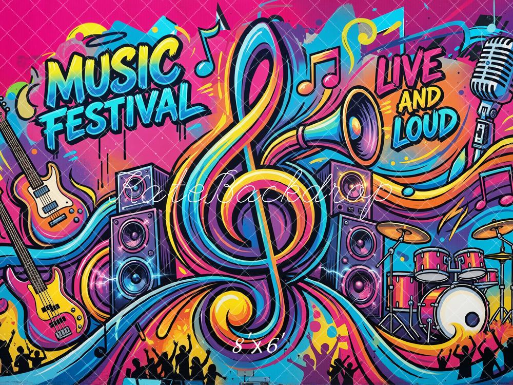 Kate Music Festival Colourful Instruments Microphone Graffiti Fleece Backdrop Designed by Emetselch