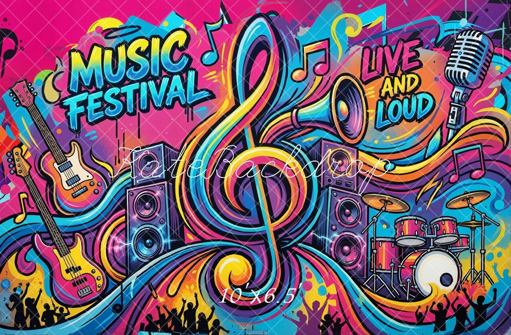 Kate Music Festival Colourful Instruments Microphone Graffiti Fleece Backdrop Designed by Emetselch - Image 2