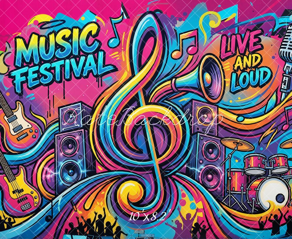 Kate Music Festival Colourful Instruments Microphone Graffiti Fleece Backdrop Designed by Emetselch - Image 3