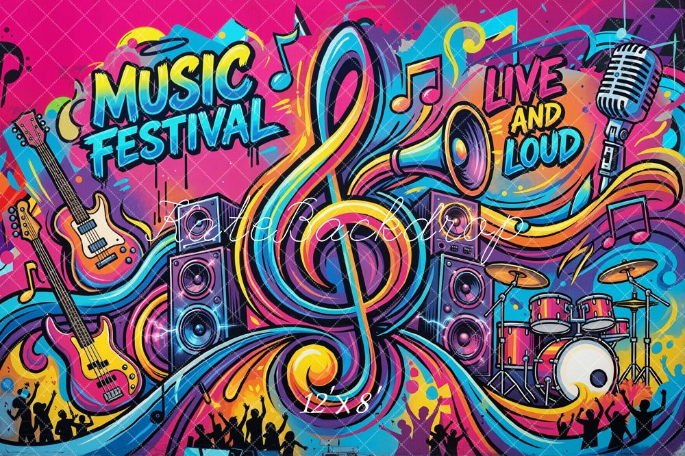 Kate Music Festival Colourful Instruments Microphone Graffiti Fleece Backdrop Designed by Emetselch - Image 4