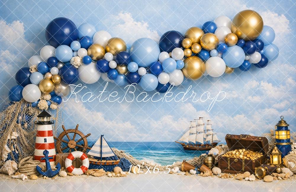 Kate Nautical Balloons Ship Lighthouse Treasure Chest Backdrop Designed by Caitlin Lynch - Image 4