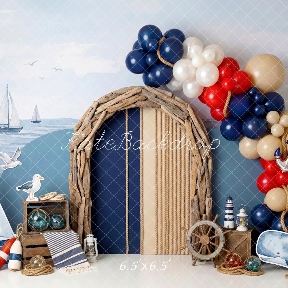 Kate Nautical Lighthouse Sailboats Driftwood Arch Backdrop Designed by Patty Robert - Image 2