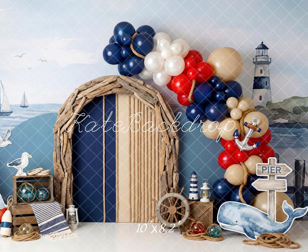 Kate Nautical Sailboats Lighthouse Balloons Fleece Backdrop Designed by Patty Robert - Image 3