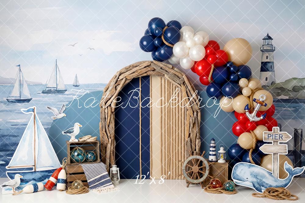Kate Nautical Sailboats Lighthouse Balloons Fleece Backdrop Designed by Patty Robert - Image 4
