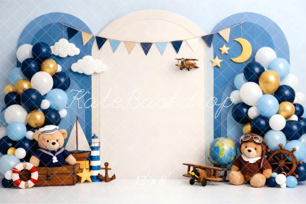 Kate Nautical Teddy Bears Aeroplane Balloons Fleece Backdrop Designed by Vertigo Productions - Image 4