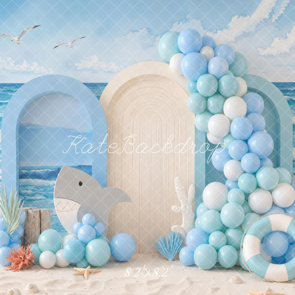 Kate Ocean Beach Shark Lifebuoy Balloons Backdrop Designed by Emetselch - Image 5