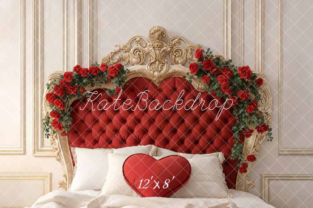 Kate Valentine Red Headboard Heart Pillow Roses Backdrop Designed by Emetselch - Image 8