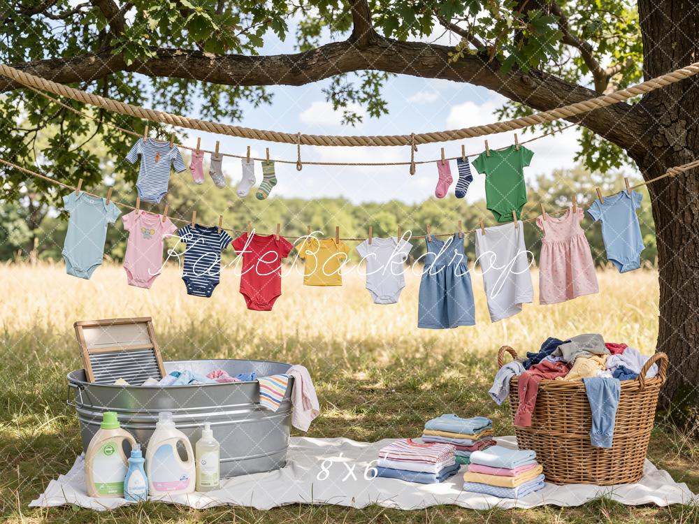 Kate Outdoor Clothesline Washing Day Picnic Backdrop Designed by Emetselch - Image 3