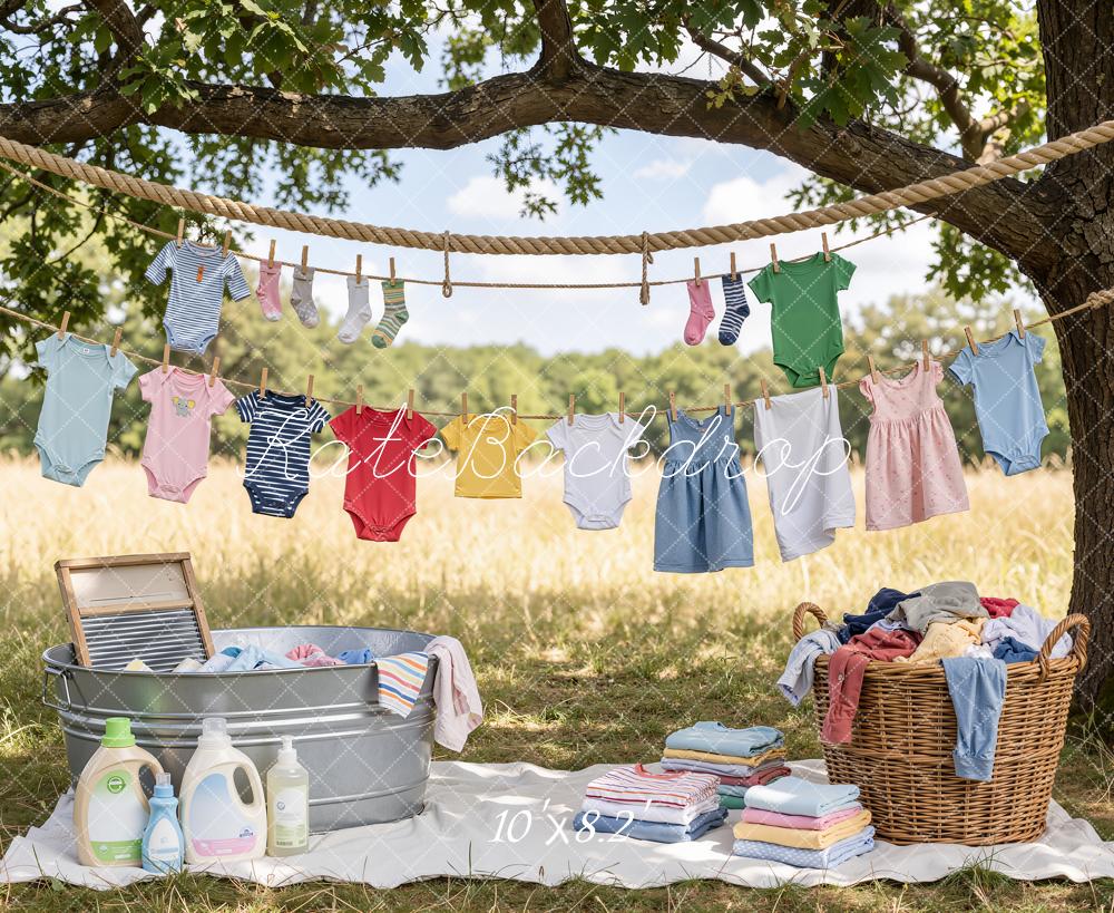 Kate Outdoor Clothesline Washing Day Picnic Backdrop Designed by Emetselch - Image 6