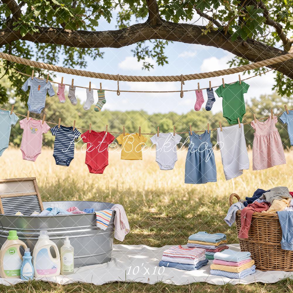 Kate Outdoor Clothesline Washing Day Picnic Backdrop Designed by Emetselch - Image 7