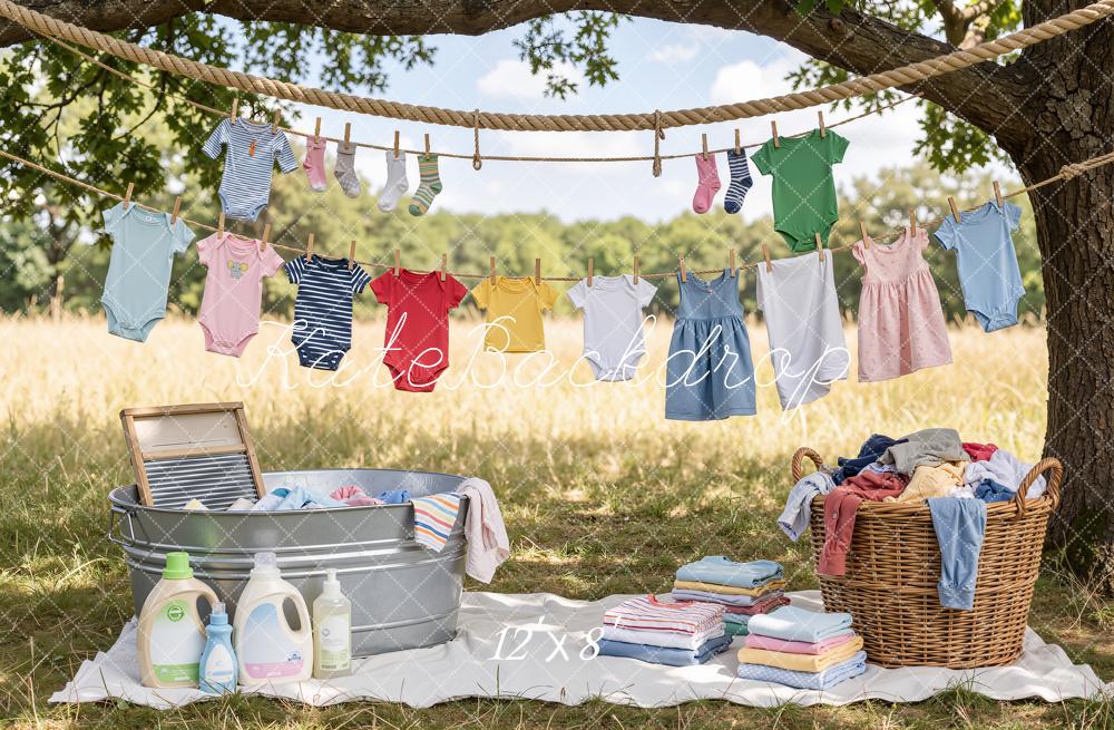 Kate Outdoor Clothesline Washing Day Picnic Backdrop Designed by Emetselch - Image 8
