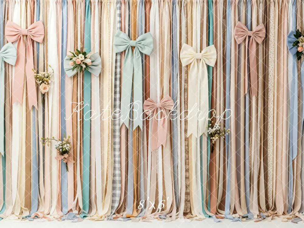 Kate Pastel Ribbon Bows Floral Fleece Backdrop Designed by Patty Robert