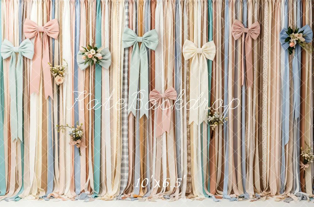 Kate Pastel Ribbon Bows Floral Fleece Backdrop Designed by Patty Robert - Image 2