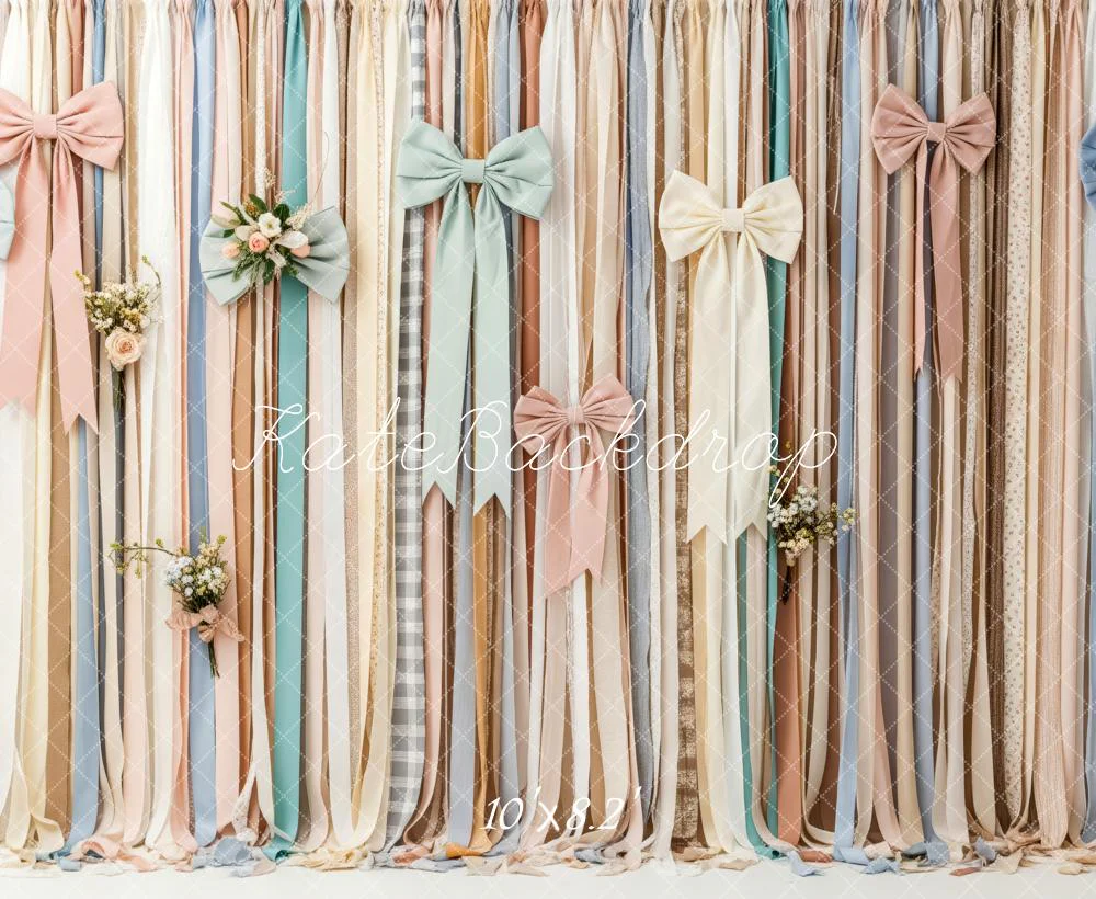 Kate Pastel Ribbon Bows Floral Fleece Backdrop Designed by Patty Robert - Image 3