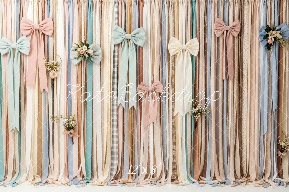Kate Pastel Ribbon Bows Floral Fleece Backdrop Designed by Patty Robert - Image 4