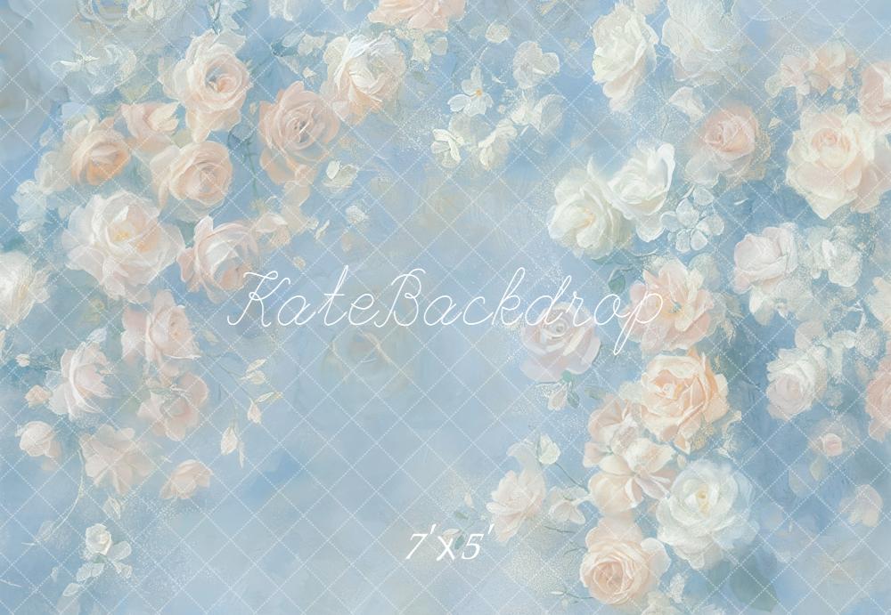 Kate Fine Art Pastel Roses Blue Abstract Backdrop Designed by GQ