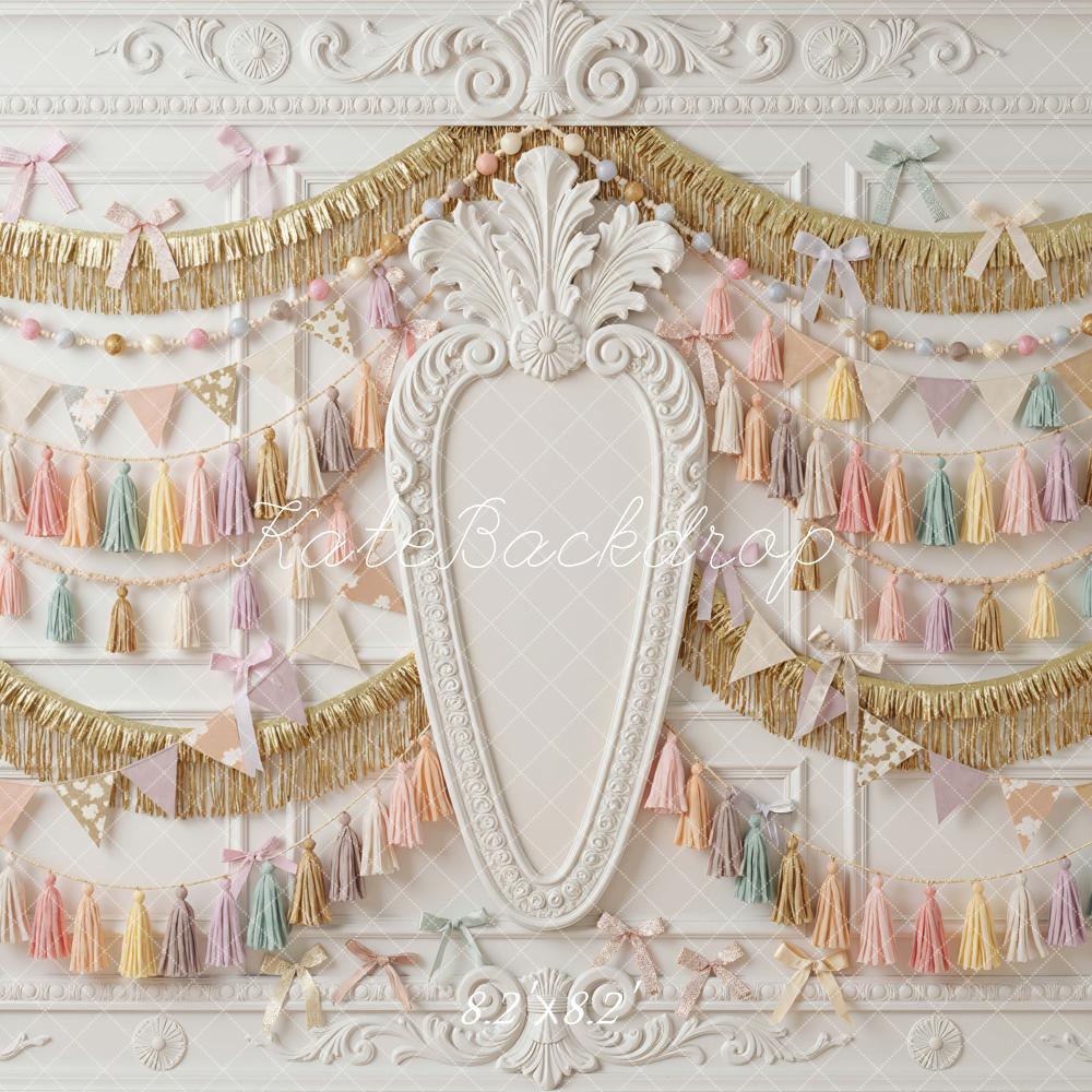 Kate Pastel Tassel Garland Gold Trim Backdrop Designed by Mini MakeBelieve - Image 5