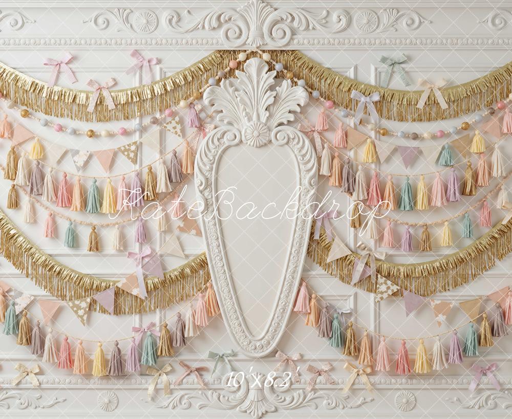 Kate Pastel Tassel Garland Gold Trim Backdrop Designed by Mini MakeBelieve - Image 6