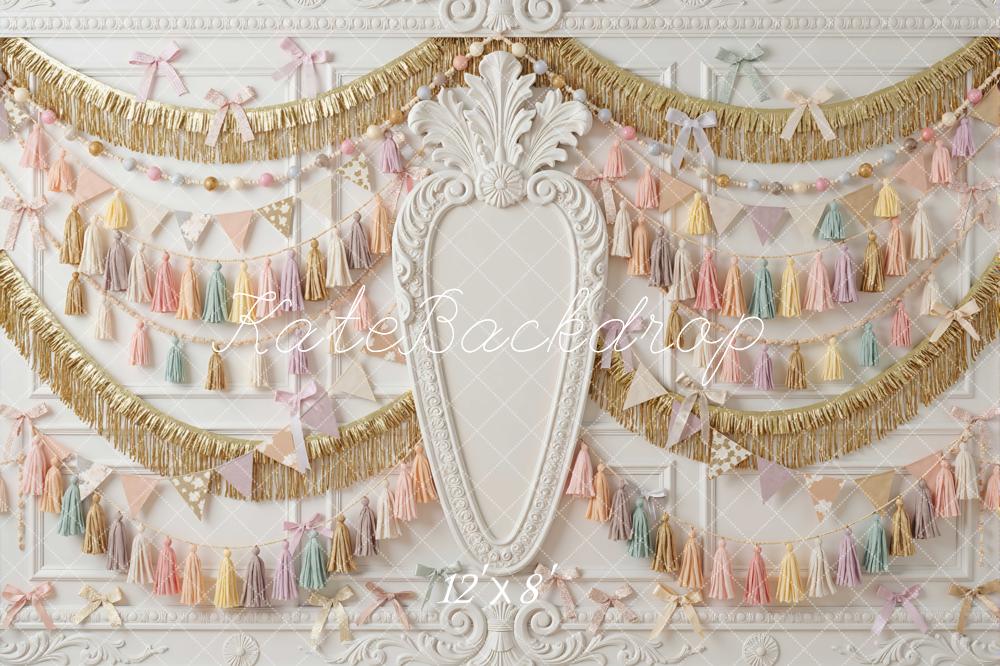 Kate Pastel Tassel Garland Gold Trim Backdrop Designed by Mini MakeBelieve - Image 8