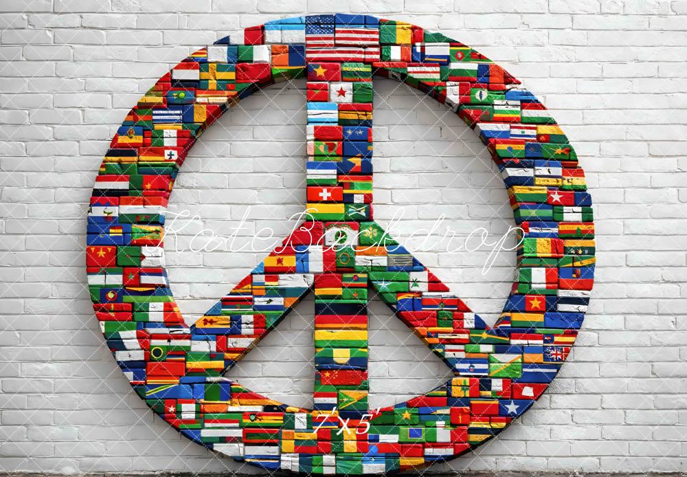 Kate Peace Sign Flags White Brick Backdrop Designed by Mini MakeBelieve