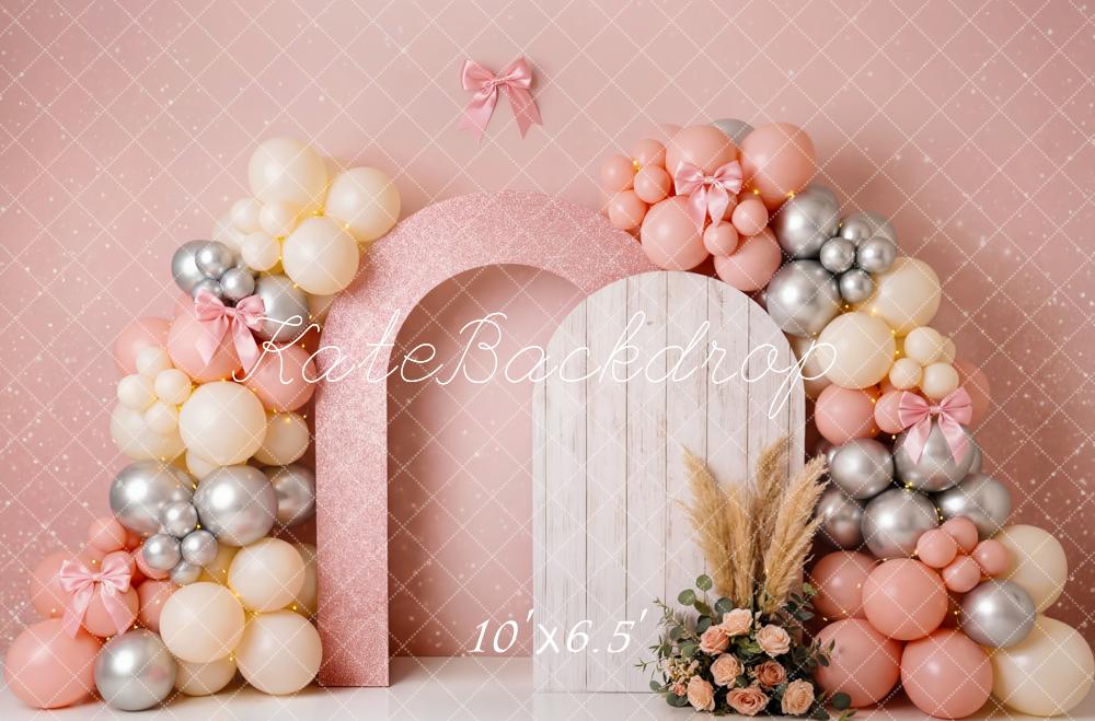 Kate Pink Arch Balloons White Door Floral Backdrop Designed by Patty Robert - Image 4