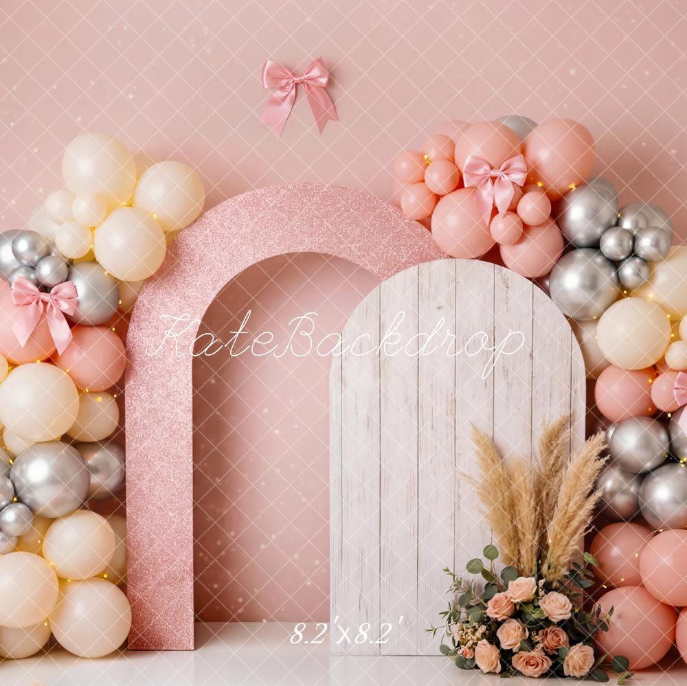Kate Pink Arch Balloons White Door Floral Backdrop Designed by Patty Robert - Image 5