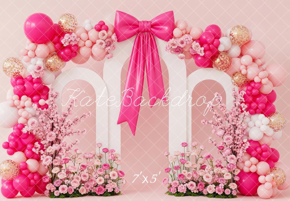 Kate Pink Balloon Arch Bow Backdrop Designed by Patty Robert