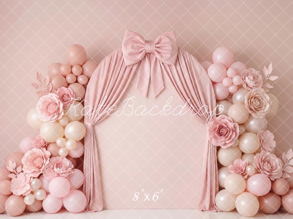 Kate Pink Balloon Arch Bow Curtain Fleece Backdrop Designed by Patty Robert