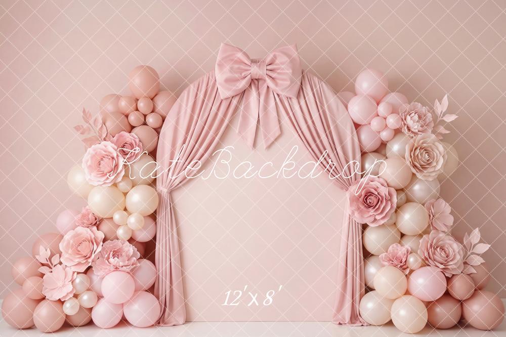 Kate Pink Balloon Arch Bow Curtain Fleece Backdrop Designed by Patty Robert - Image 4