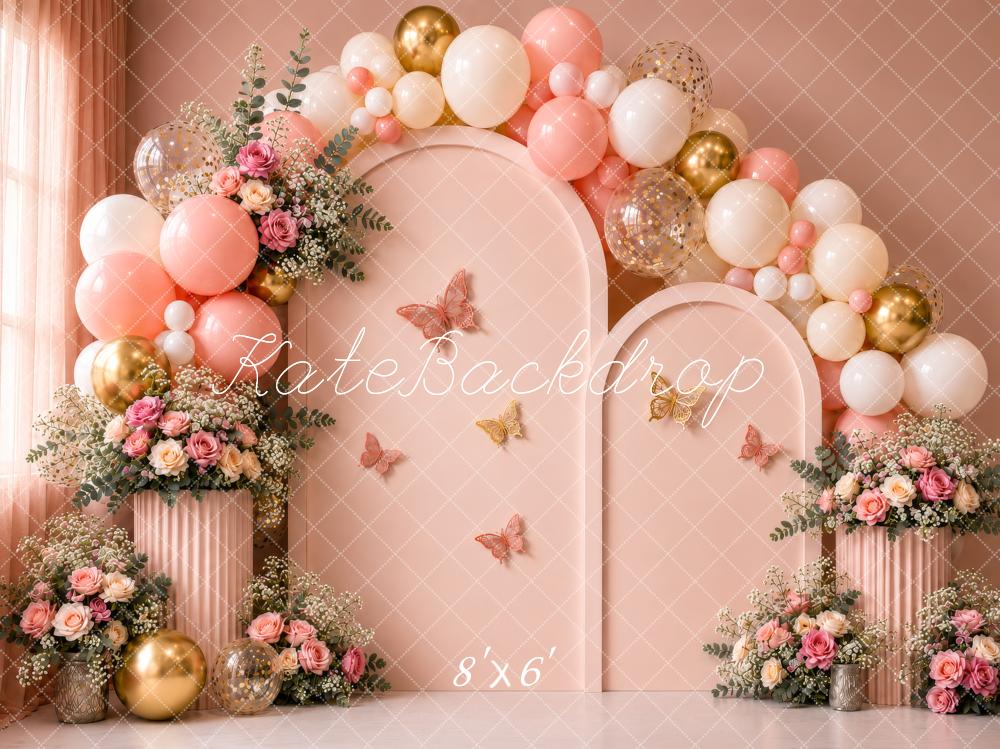 Kate Blush Pink Butterfly Floral Balloon Cake Smash Backdrop Designed by shutter swan - Image 3
