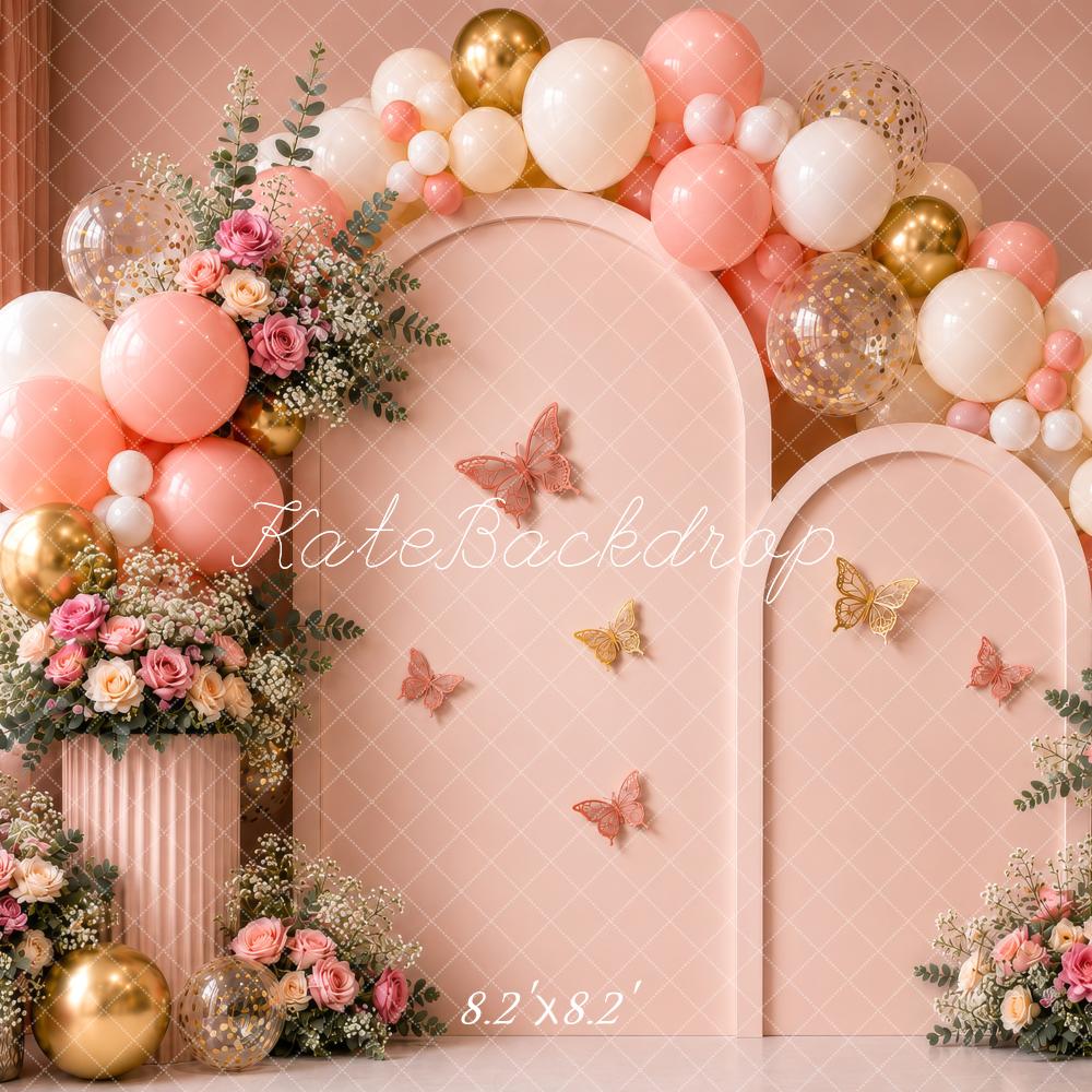 Kate Blush Pink Butterfly Floral Balloon Cake Smash Backdrop Designed by shutter swan - Image 5