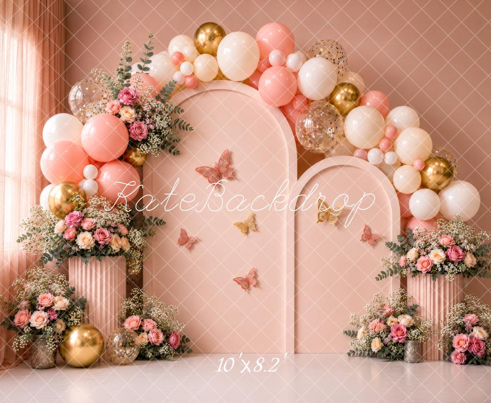 Kate Blush Pink Butterfly Floral Balloon Cake Smash Backdrop Designed by shutter swan - Image 6