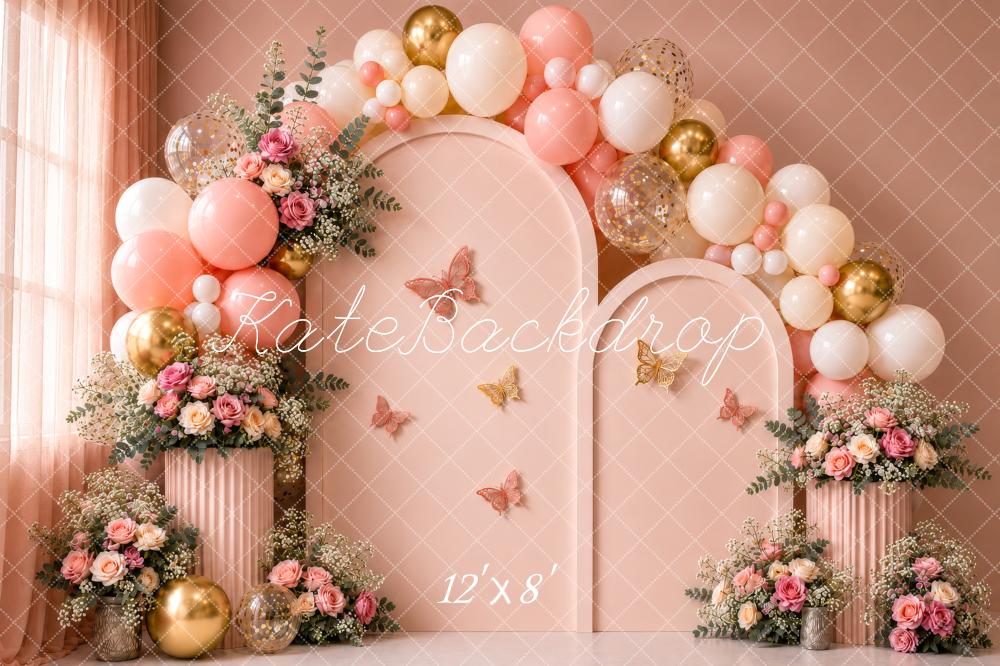 Kate Blush Pink Butterfly Floral Balloon Cake Smash Backdrop Designed by shutter swan - Image 8