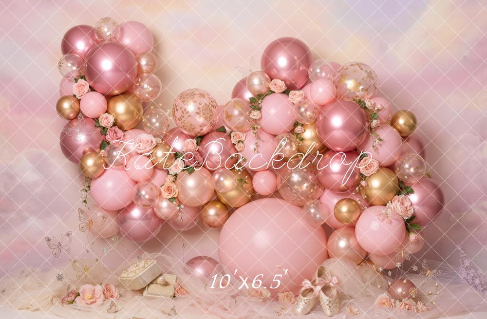 Kate Pink Balloon Garland Butterflies Fleece Backdrop Designed by Emetselch - Image 2