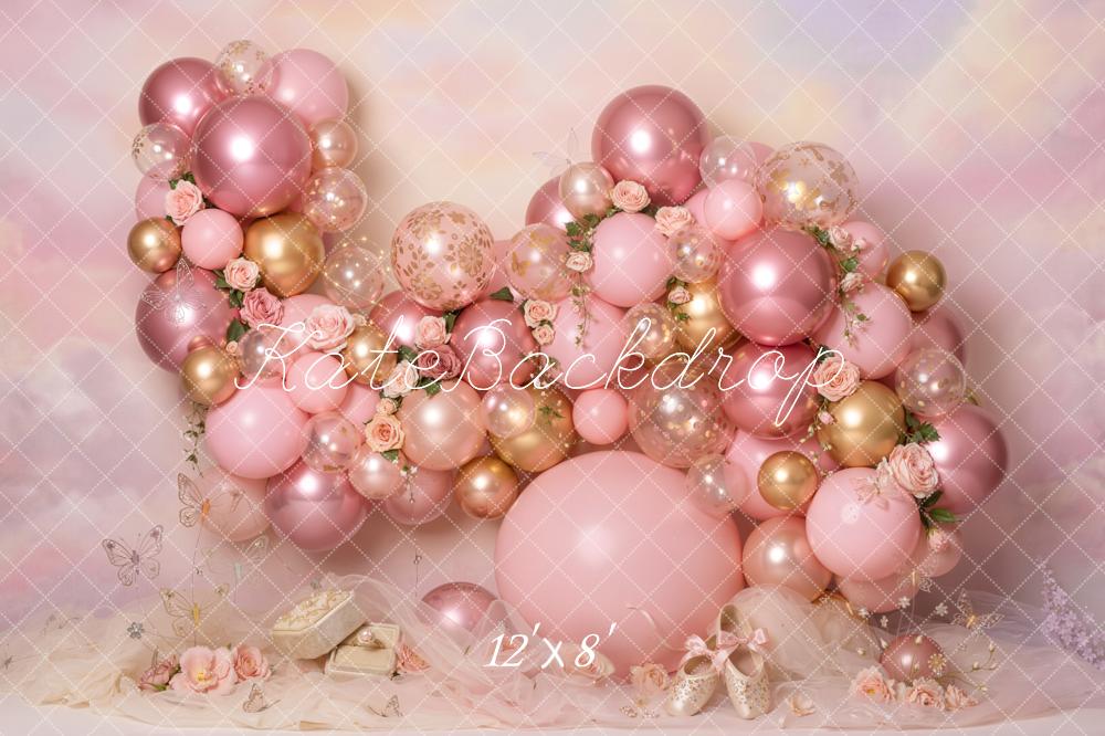 Kate Pink Balloon Garland Butterflies Fleece Backdrop Designed by Emetselch - Image 4