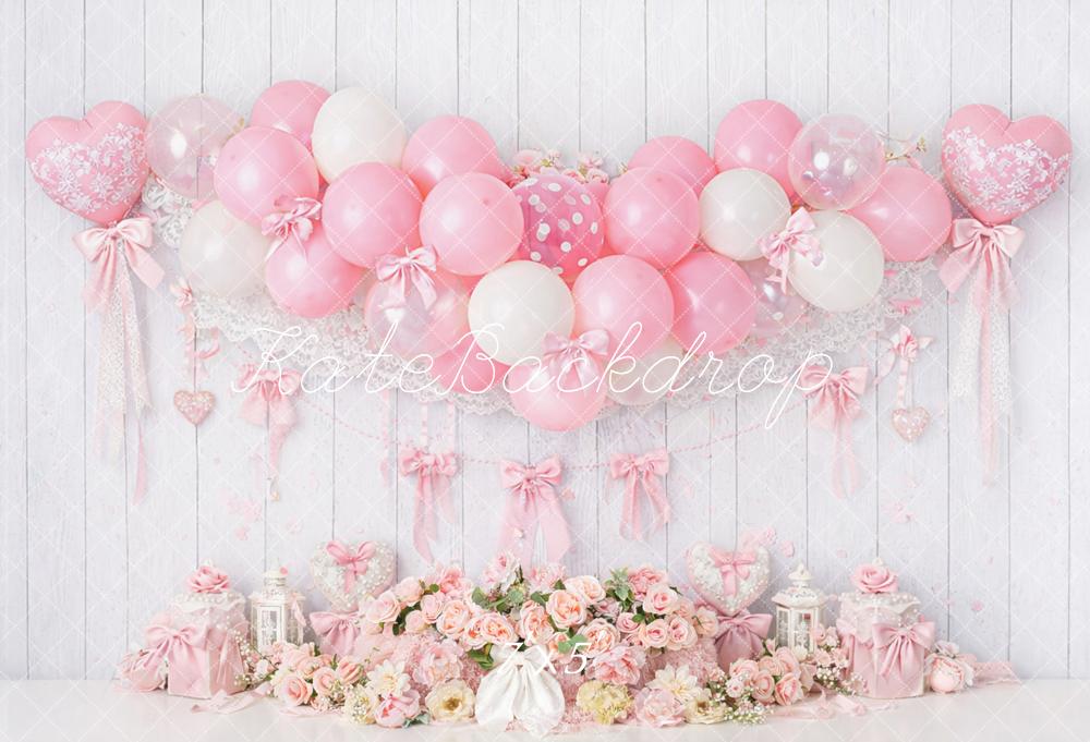 Kate Pink Balloons Floral Heart Bows Backdrop Designed by Mandy Ringe Photography