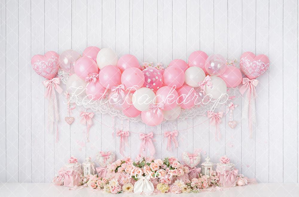 Kate Pink Balloons Floral Heart Bows Backdrop Designed by Mandy Ringe Photography - Image 4