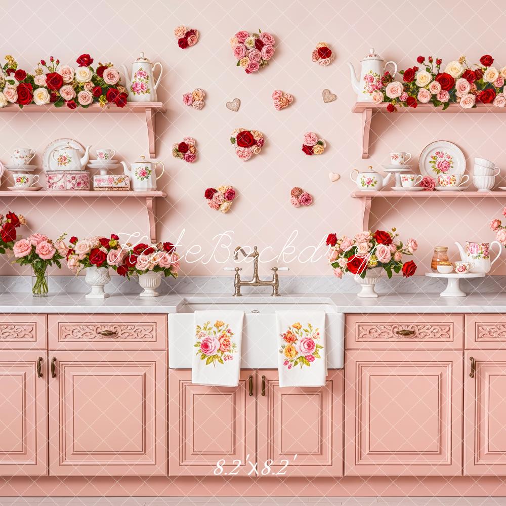 Kate Pink Cabinet Floral Teacups Shelves Backdrop Designed by Patty Robert - Image 5