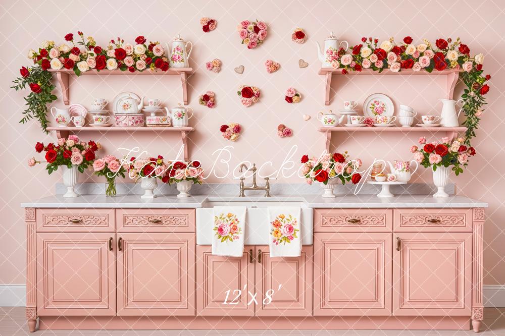 Kate Pink Cabinet Floral Teacups Shelves Backdrop Designed by Patty Robert - Image 8