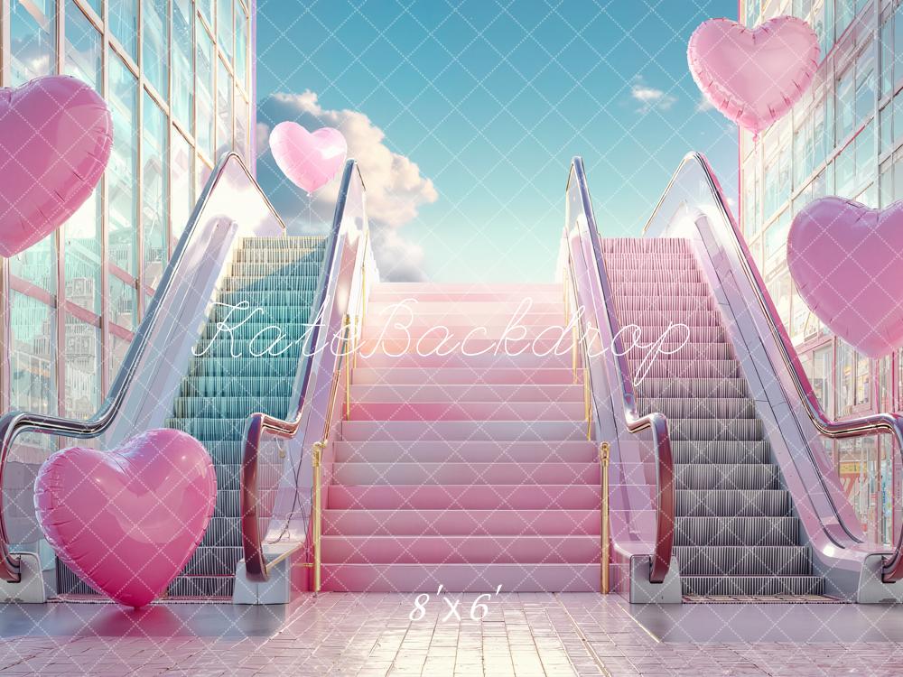 Kate Pink Escalators Heart Balloons Fleece Backdrop Designed by Emstselch